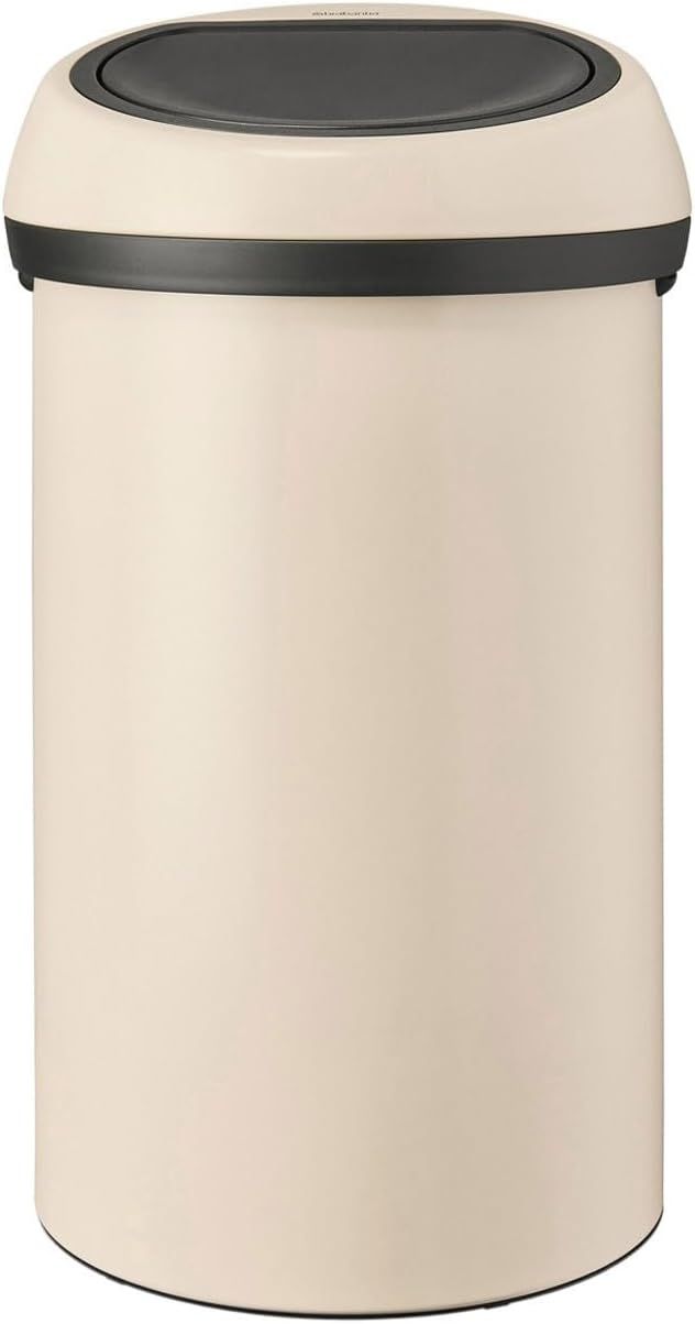 Soft Beige 16 Gallon Polypropylene Round Touch Bar Trash Can