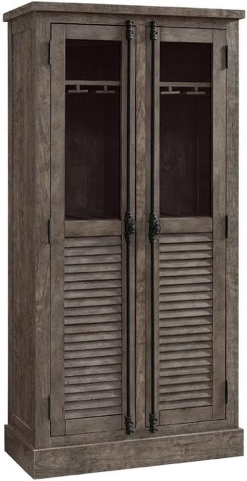 Rustic Gray 19th Century Beverage Cabinet with Glass Doors