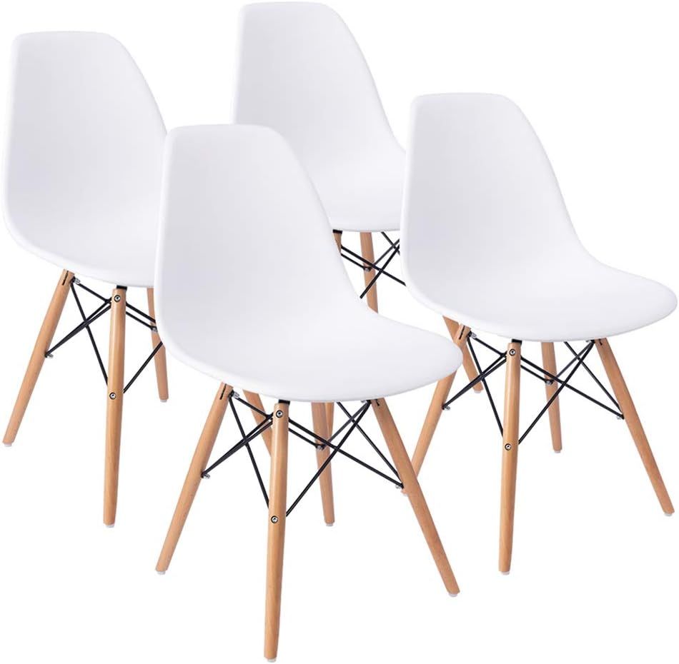 White Plastic and Wood Mid-Century Modern Side Chair Set