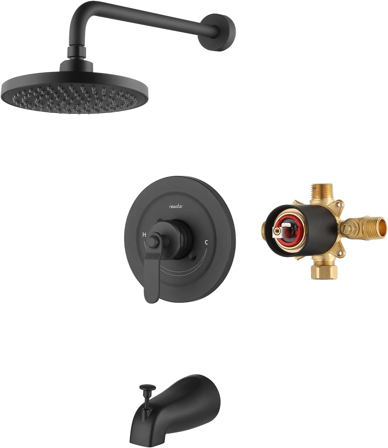 Matte Black Wall Mounted Rain Shower Faucet Set with Tub Spout