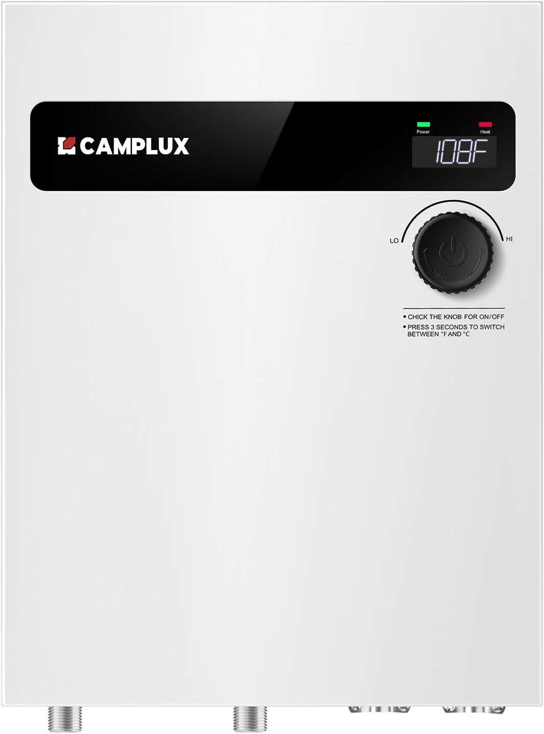 Camplux 24kW White Tankless Electric Water Heater with Digital Display