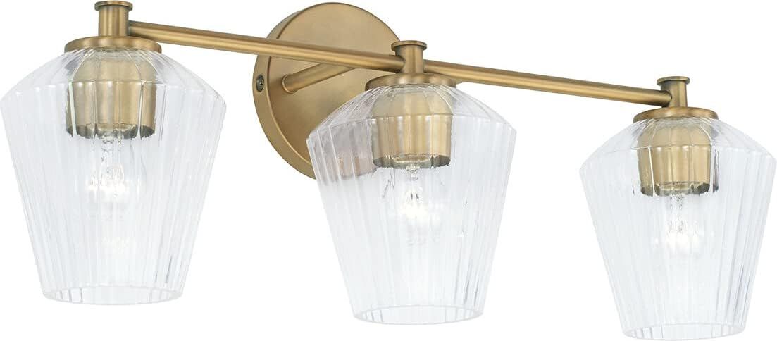 Aged Brass and Clear Glass 3-Light Vanity Fixture