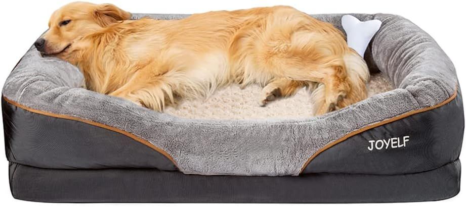 X-Large Gray Orthopedic Memory Foam Dog Bed with Bolster