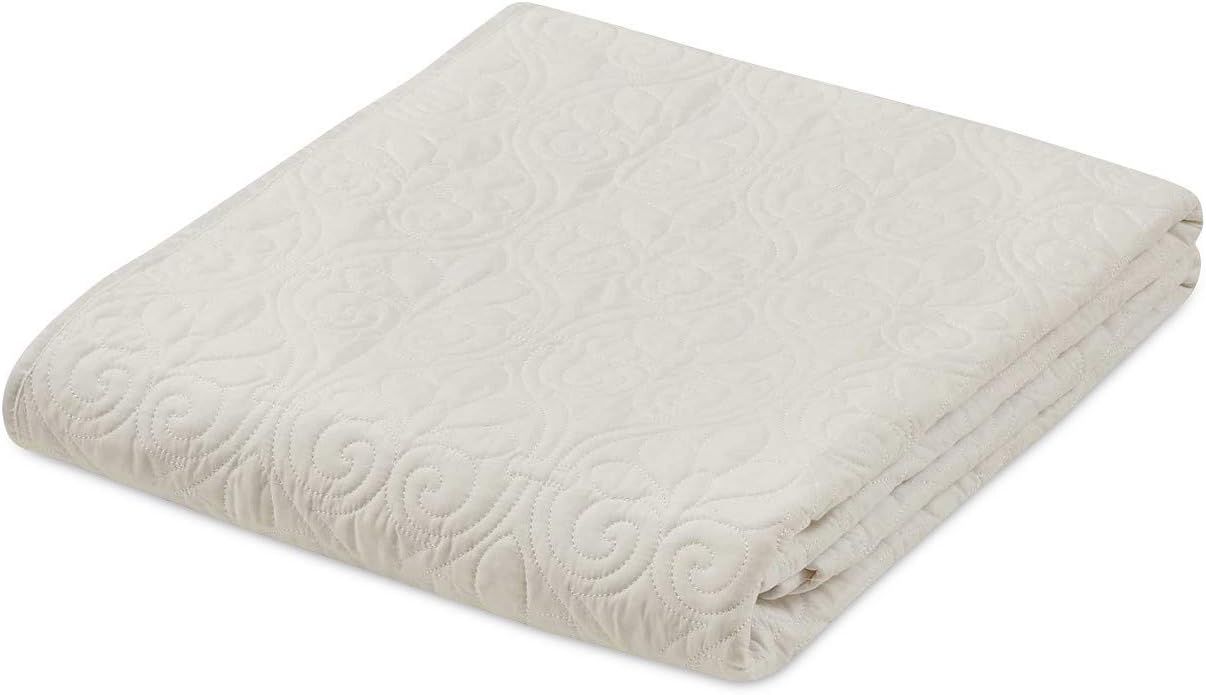 Ivory Quilted Cotton Throw with Floral Motif