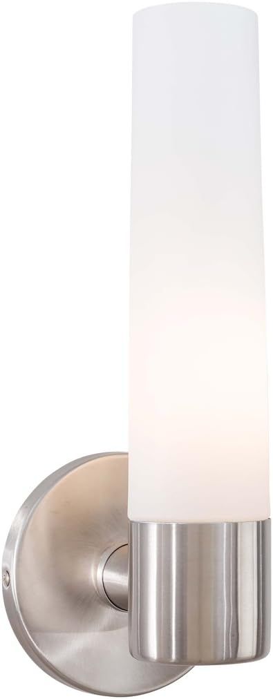 Elegant Brushed Stainless Steel Cylinder Wall Sconce with Etched Opal Shade