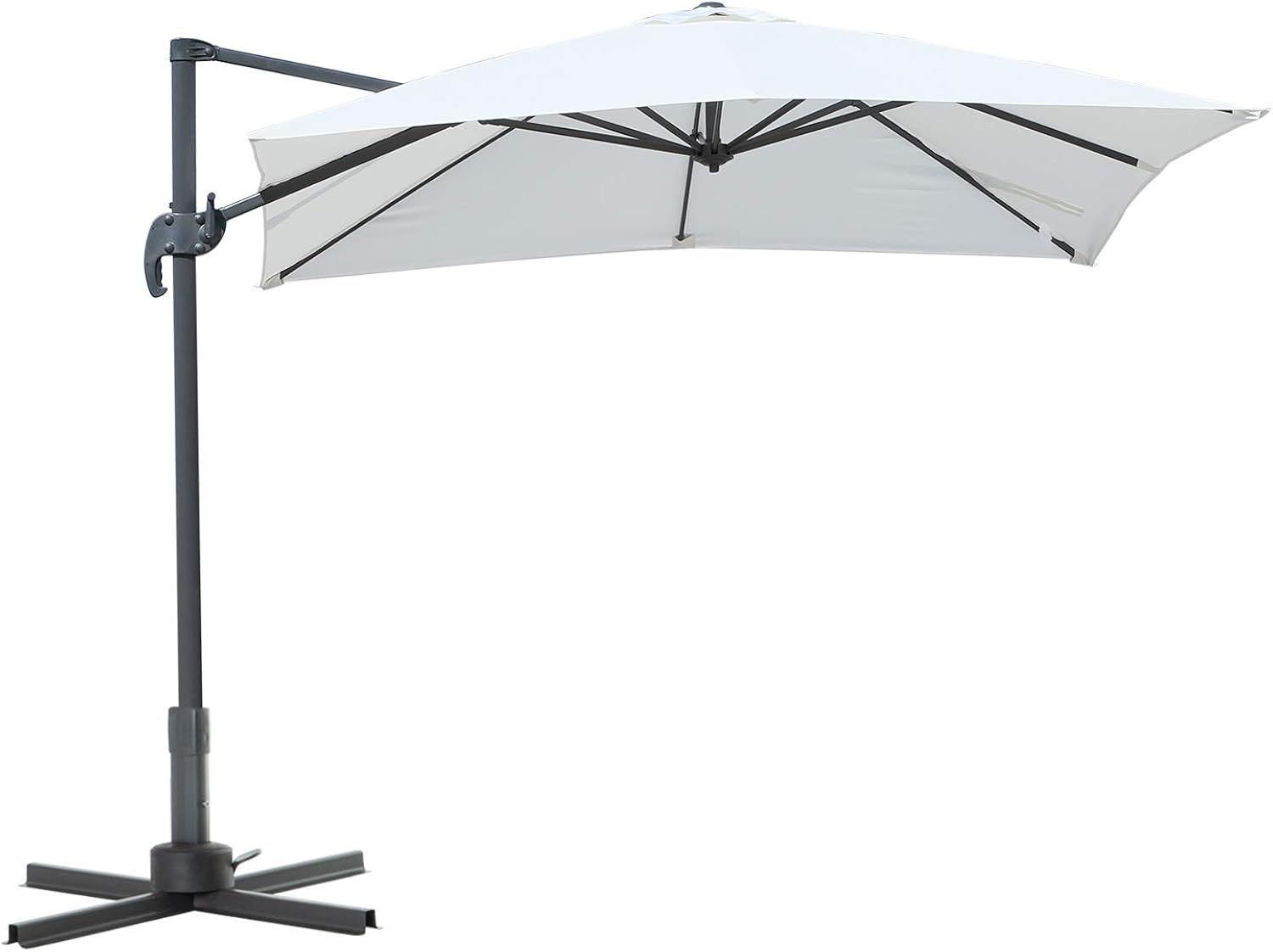 Cream White 8FT Aluminum Cantilever Patio Umbrella with Cross Base