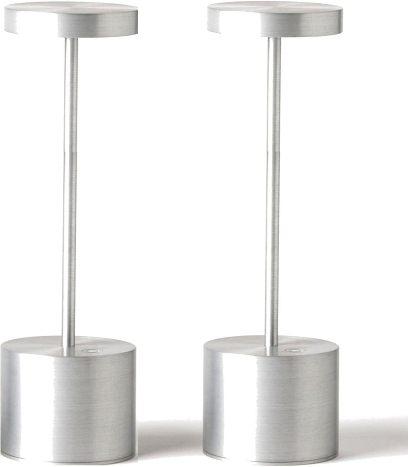 Silver Cordless Outdoor LED Table Lamp, 2-Pack, Metal Shade