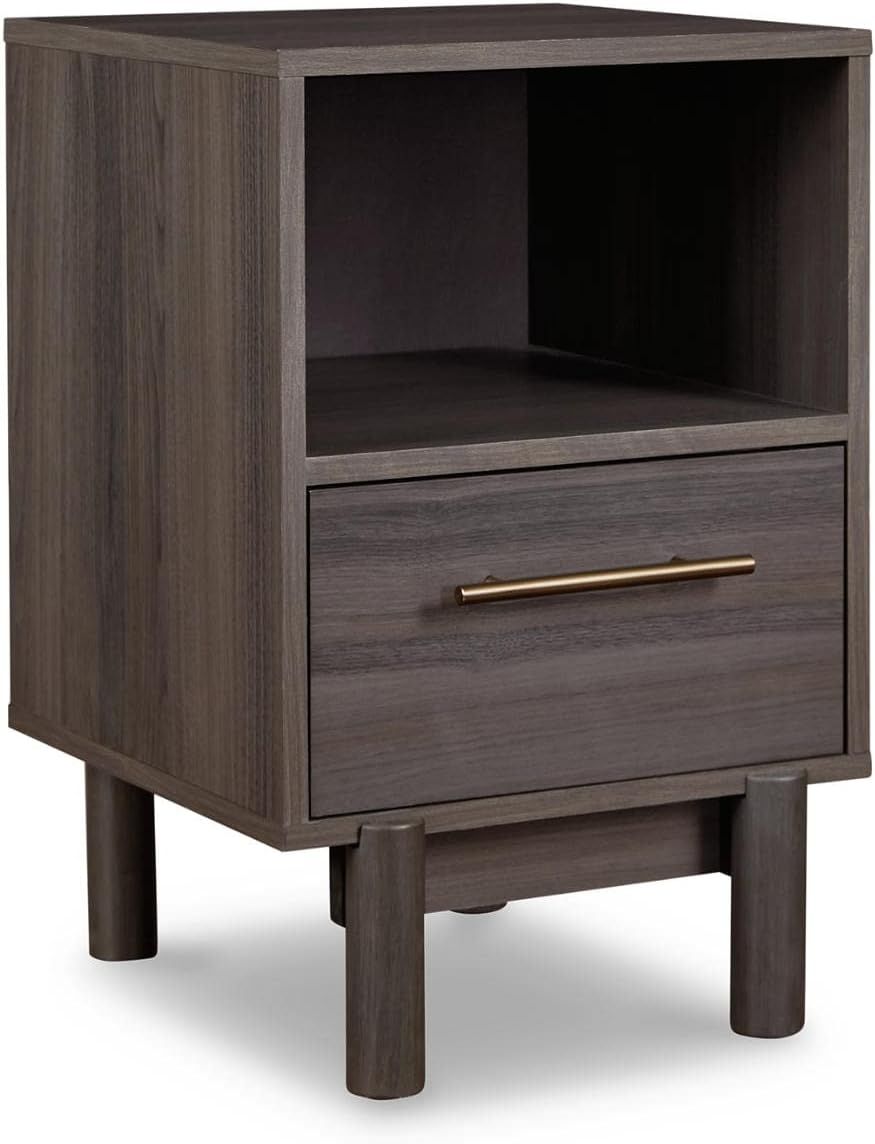 Brymont Transitional 1-Drawer Nightstand in Warm Gray with Goldtone Handle