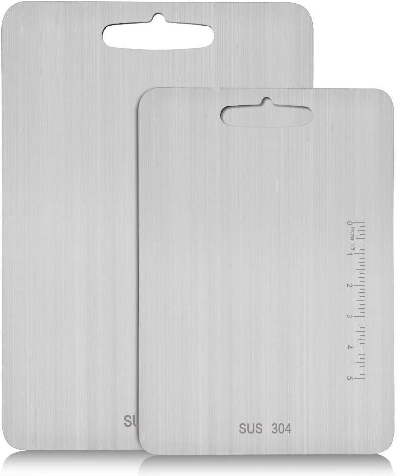 Large and Medium Stainless Steel Cutting Boards with Measurement Scale