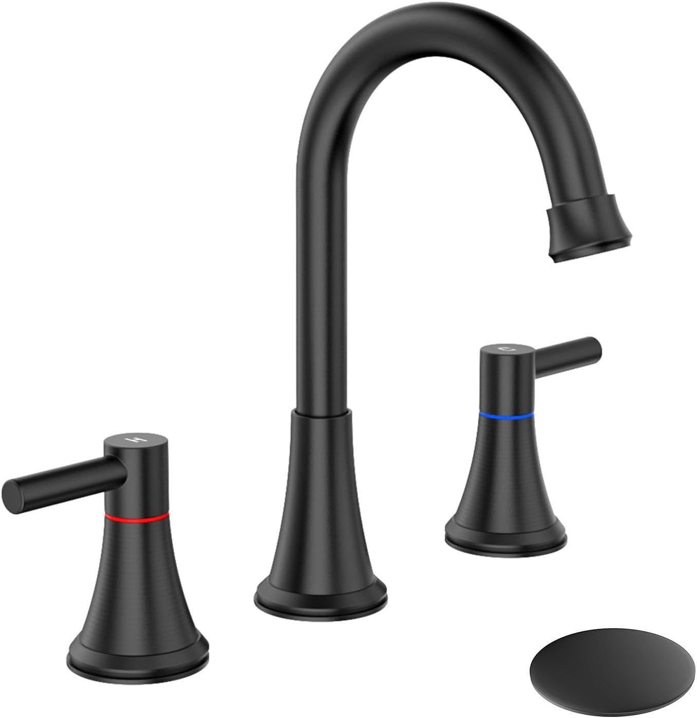 Matte Black 8 Inch Widespread Bathroom Faucet with Pop-Up Drain