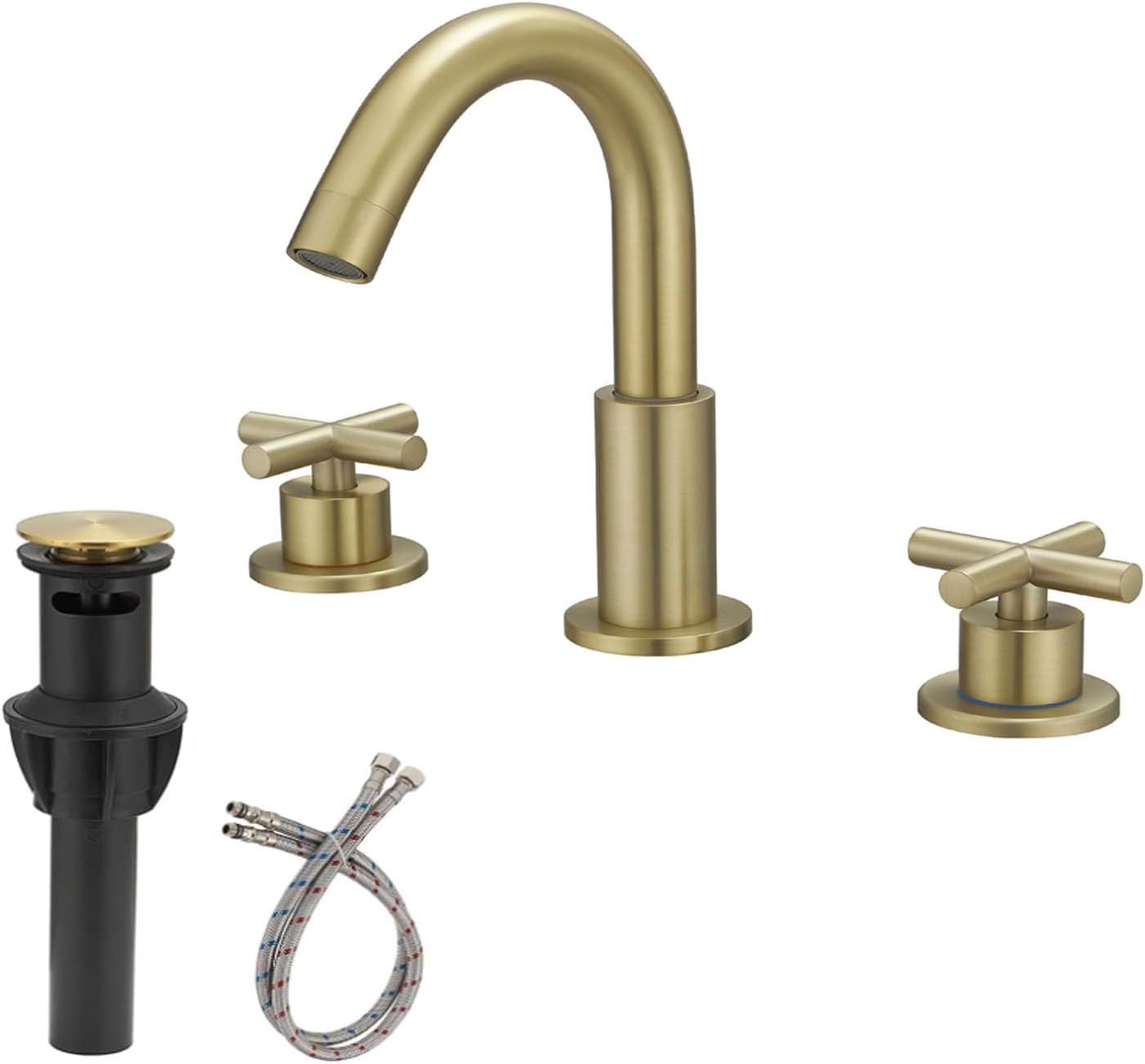 Brushed Gold Brass Double Handle Widespread Bathroom Faucet