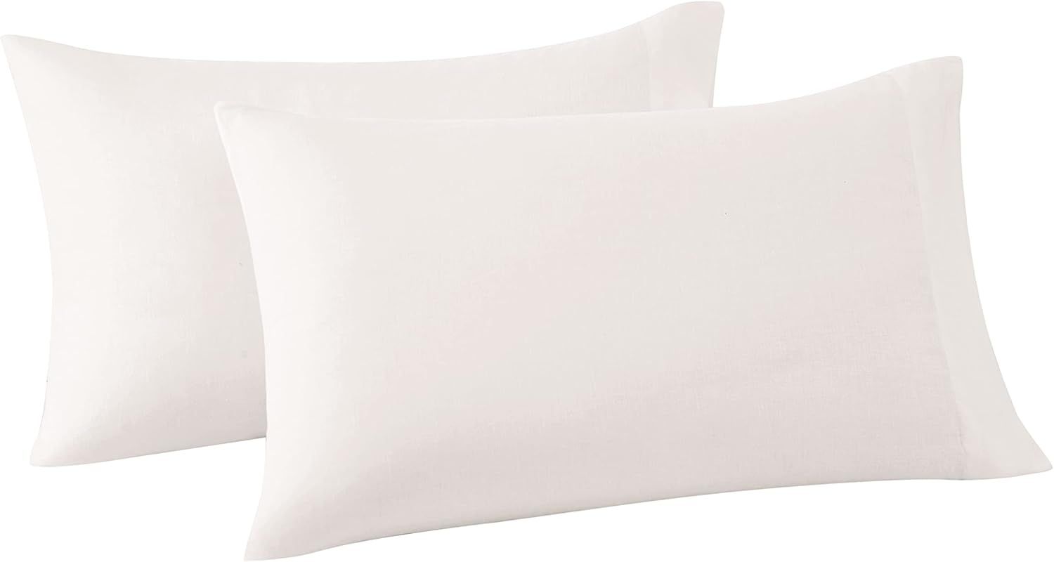 King White Cotton Linen Blend Embroidered Pillowcase Pair