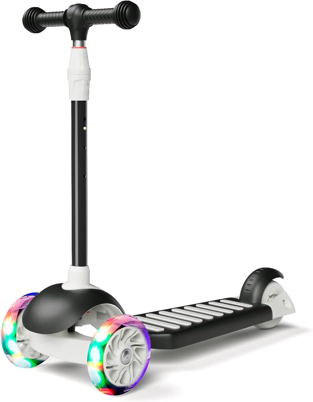 Adjustable Black Aluminum Kids Kick Scooter with Light-Up Wheels