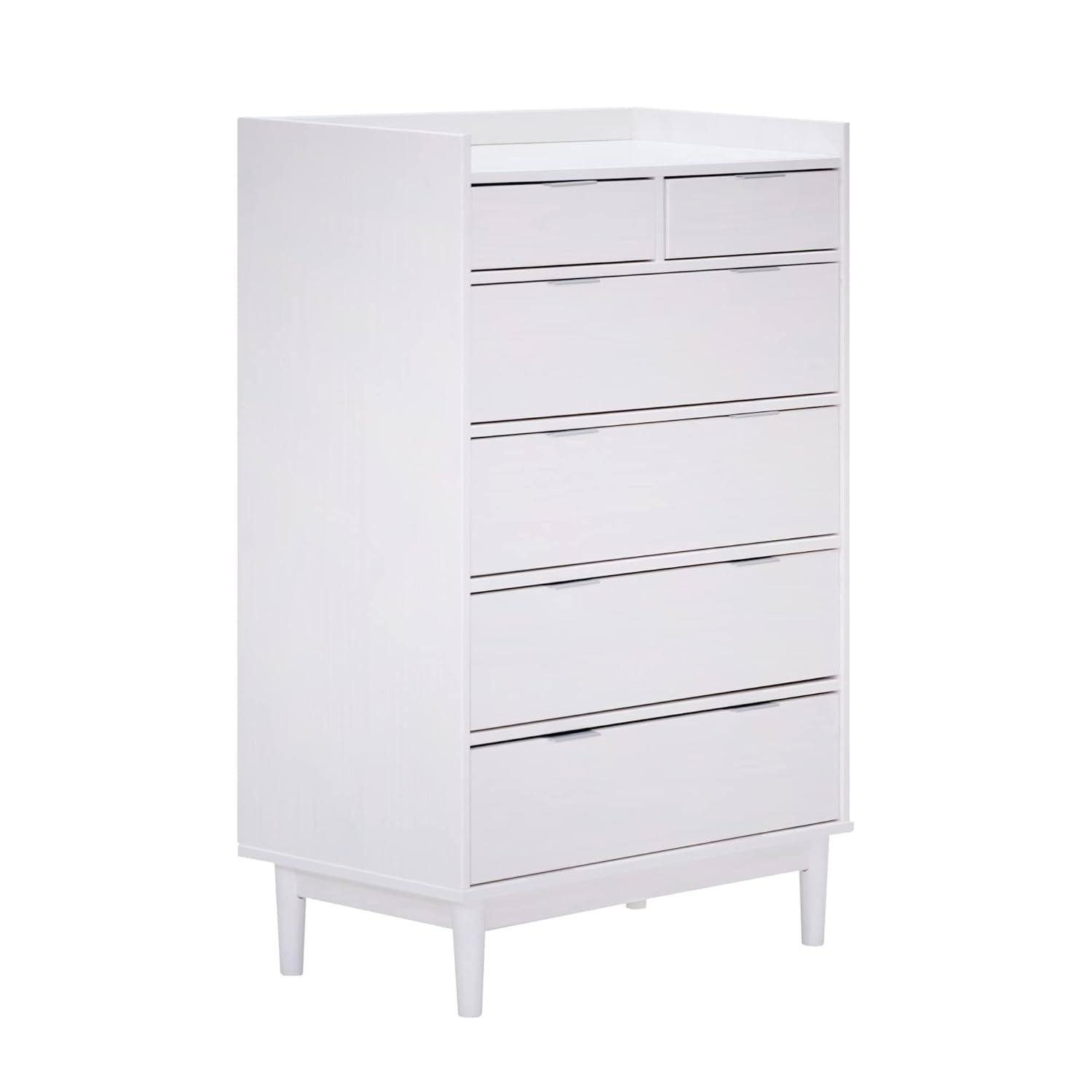 White Solid Wood Mid-Century Modern 6-Drawer Tall Dresser
