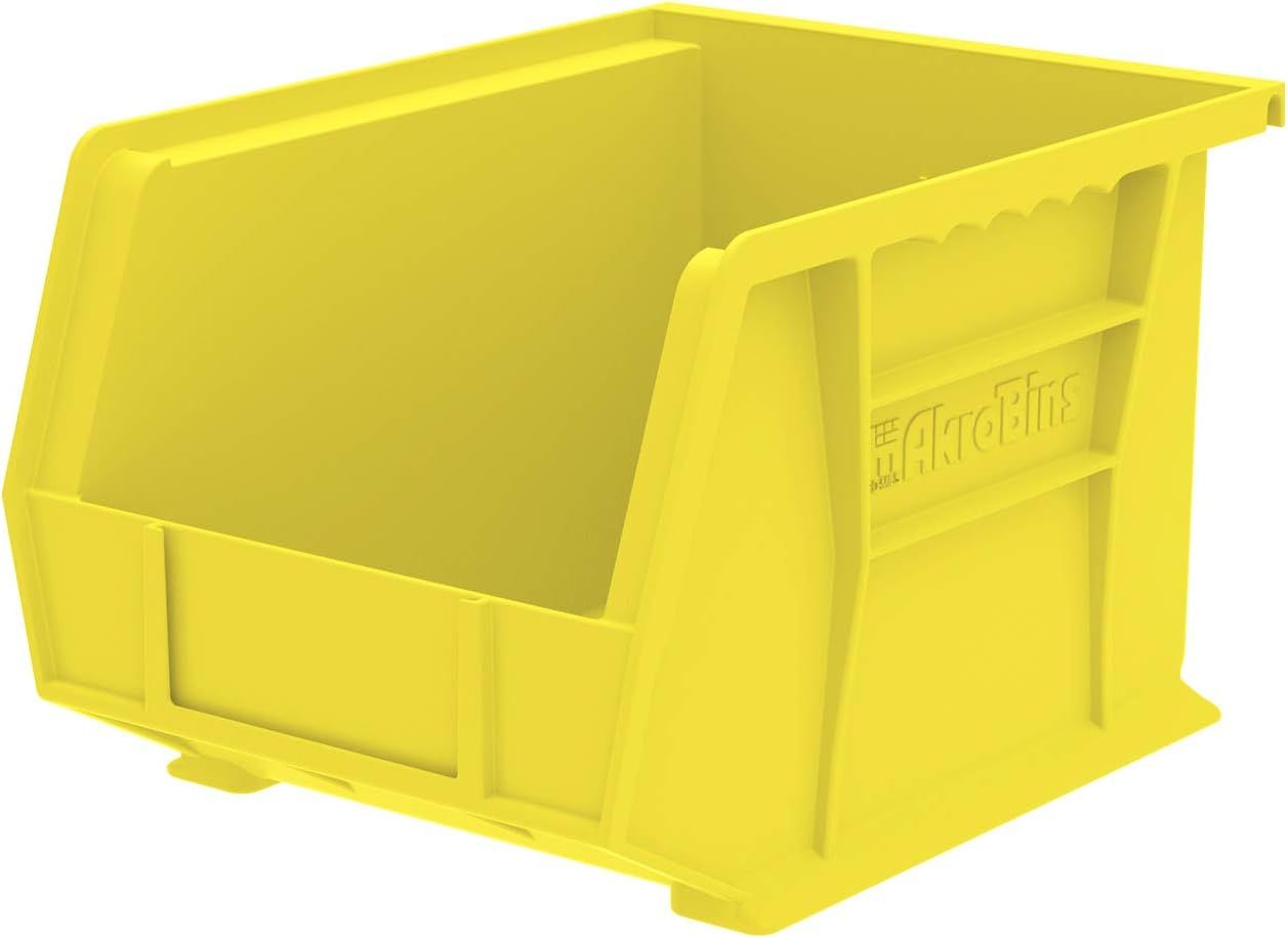 Yellow Stackable Plastic Storage Bin with Divider Slots