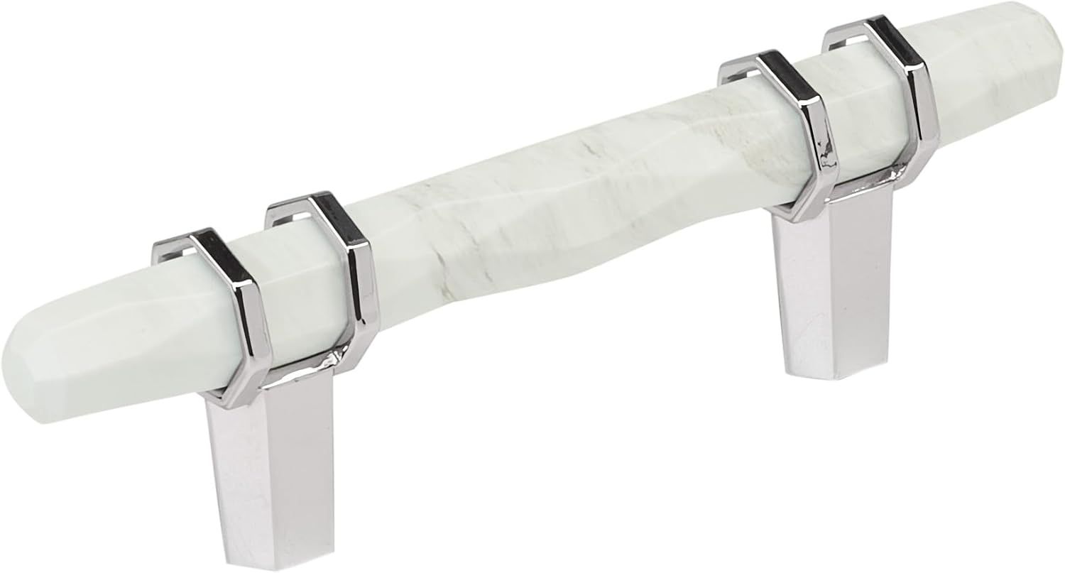 Marble White and Polished Chrome 3-Inch Cabinet Pull