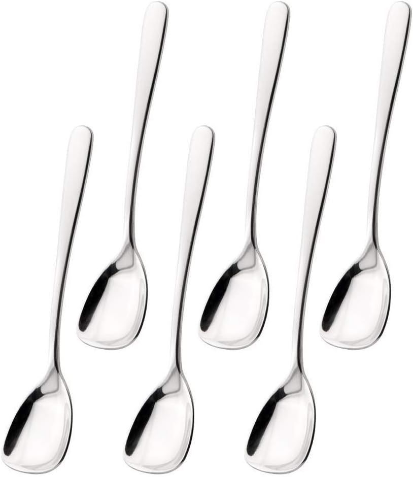 Set of 6 Silver Stainless Steel Dessert Spoons