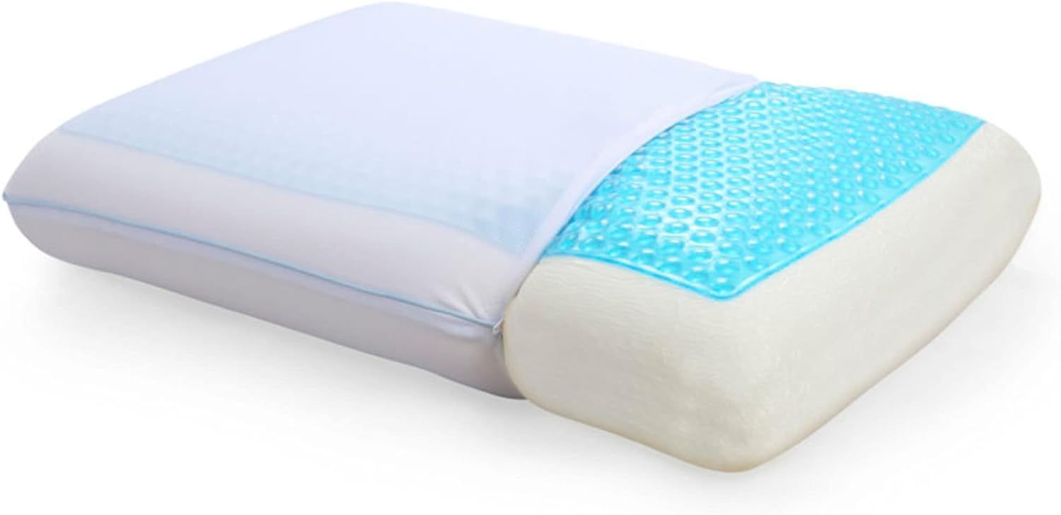 Standard White and Blue Memory Foam Cooling Gel Pillow