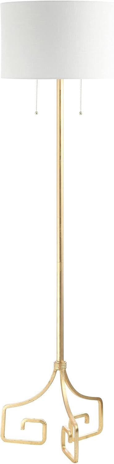 Newman Classic Gold Leaf 61.5" Metal LED Floor Lamp with Linen Drum Shade