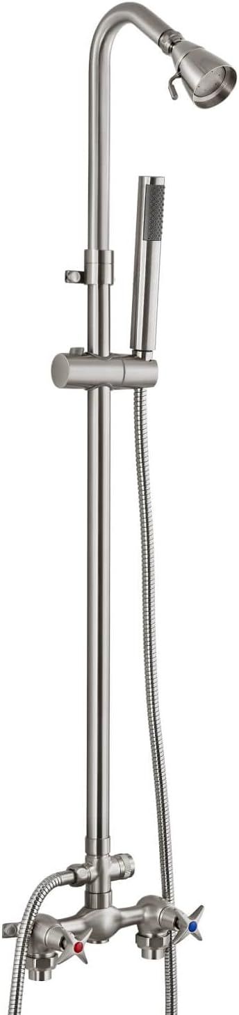 Brushed Nickel Wall Mounted Outdoor Shower Kit with Handheld Sprayer