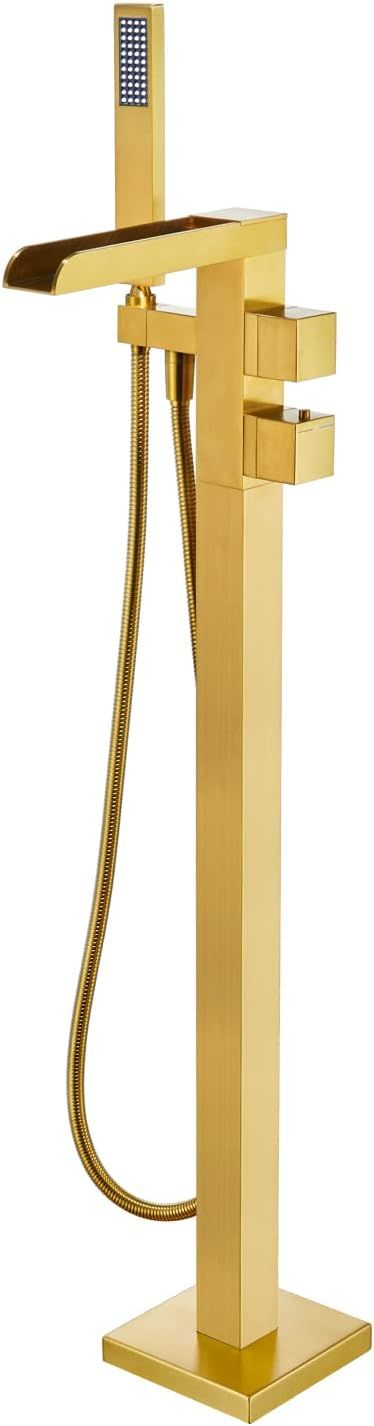 Chrome Freestanding Waterfall Tub Filler with Hand Shower