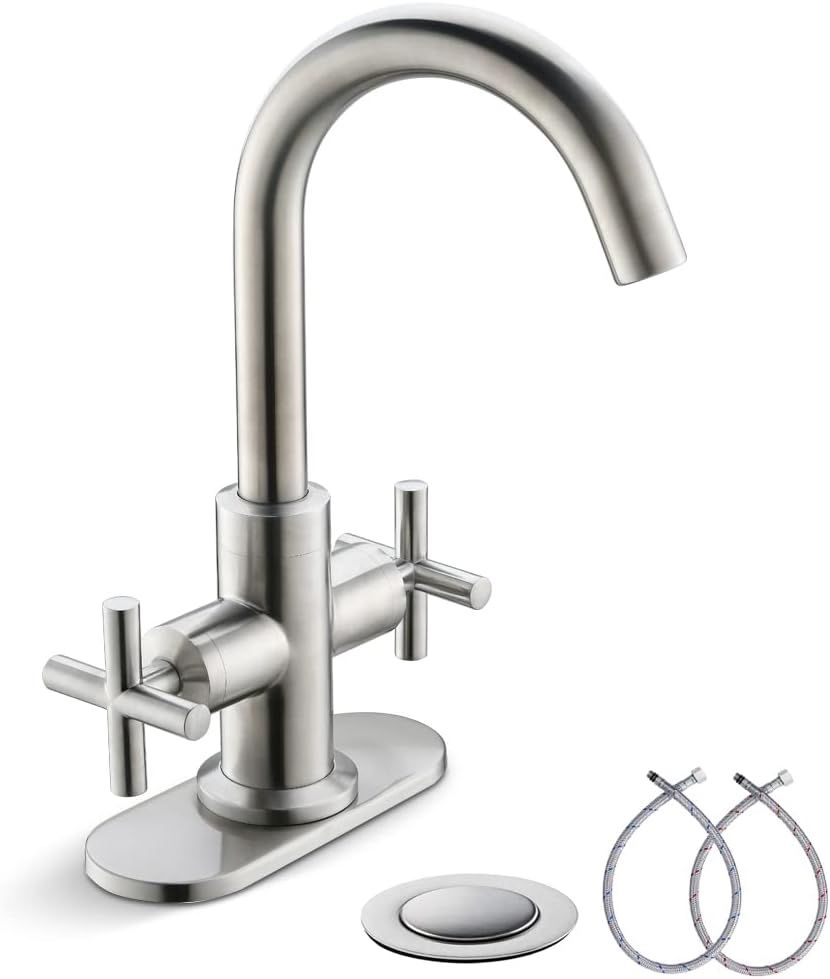 Brushed Nickel 4-Inch Centerset Bathroom Faucet with Swivel Spout