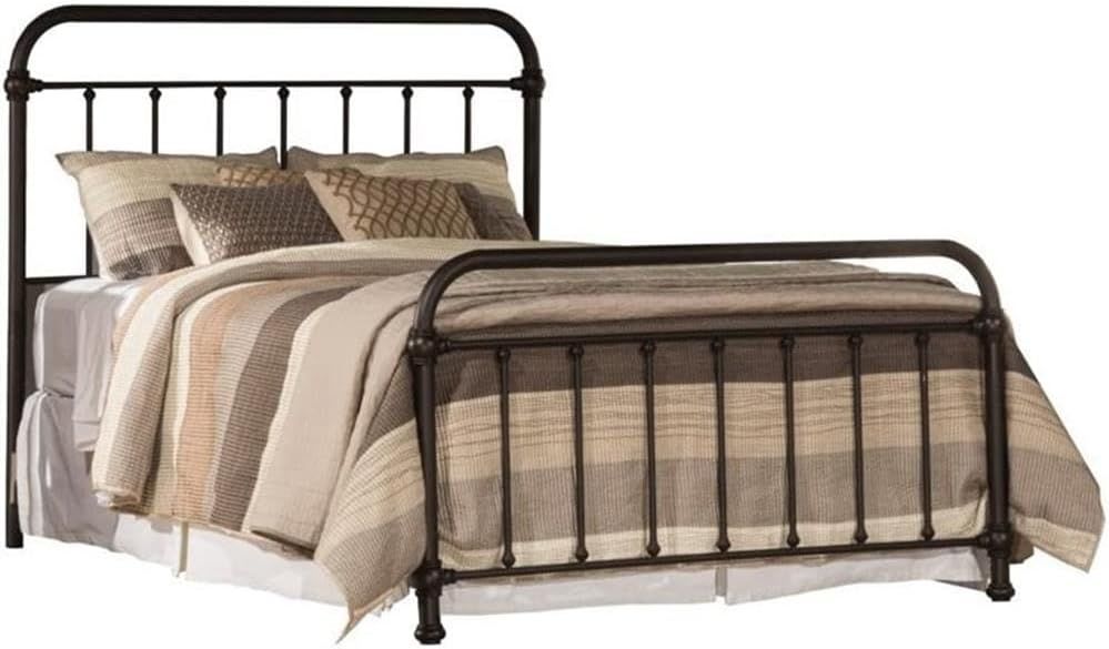 Queen Dark Bronze Metal Spindle Panel Bed with Headboard