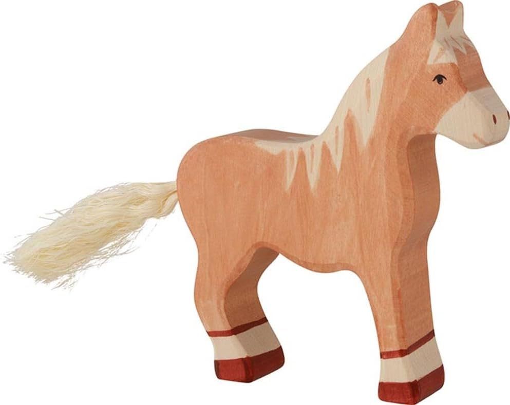 Handcrafted Light Brown Wooden Standing Horse Toy