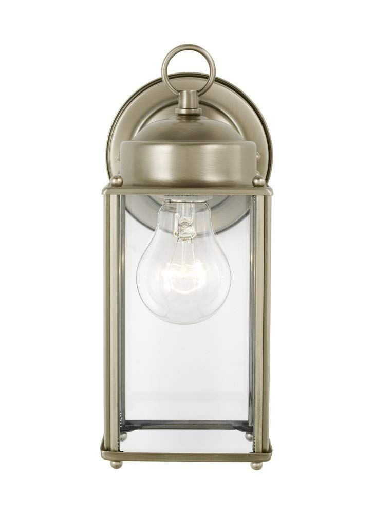 Antique Brushed Nickel Outdoor Wall Sconce with Clear Glass Shade