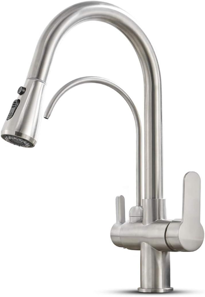 Brushed Nickel Dual Handle Kitchen Faucet with Pull-out Spray