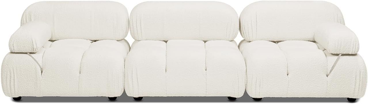 Ivory White Bouclé 3-Piece Tufted Lawson Sofa with Wood Frame