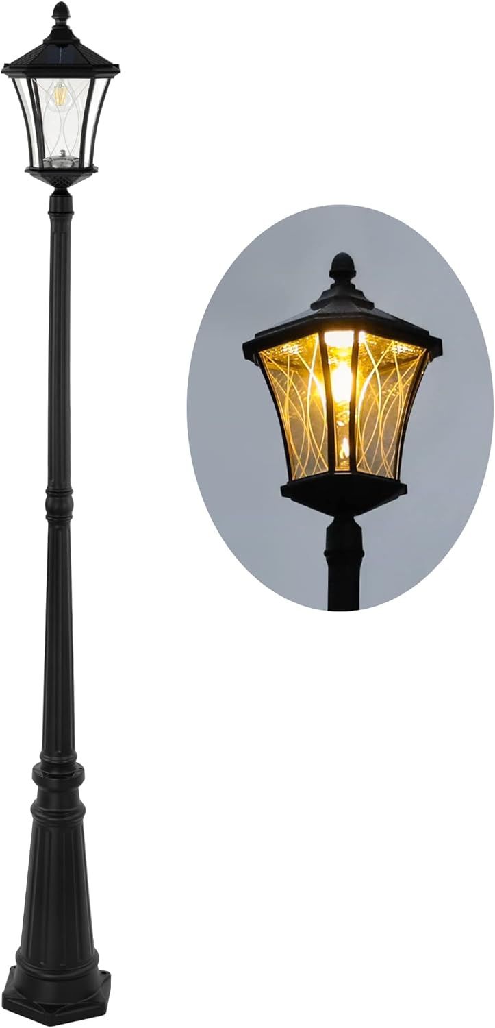 Black Matte Aluminum Solar LED Lamp Post with Clear Glass