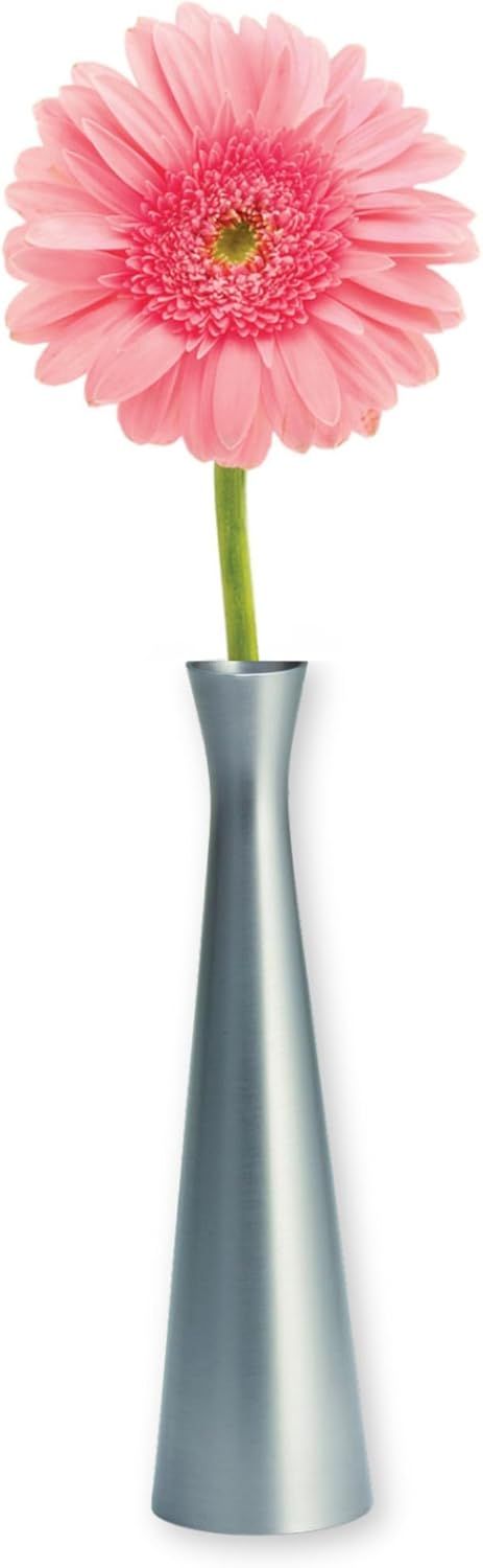 Sleek Silver Metal Round Tabletop Flower Vase