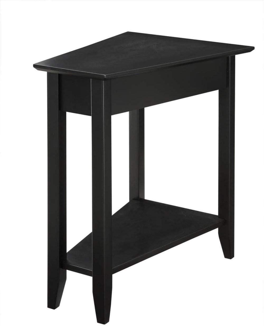 Black Triangular Wood End Table with Shelf