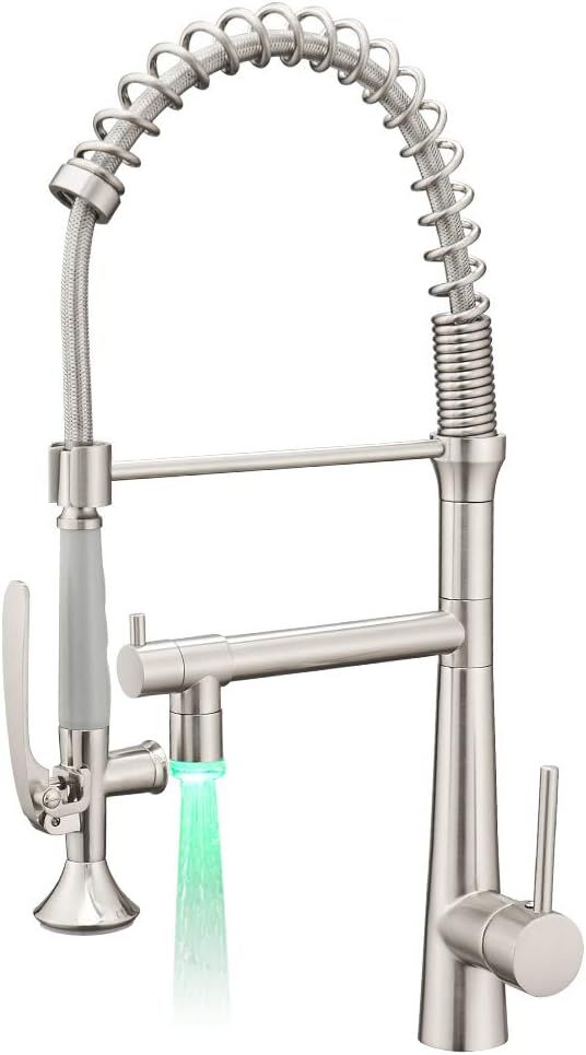 Stainless Steel Brushed Nickel LED Kitchen Faucet with Pull-out Spray