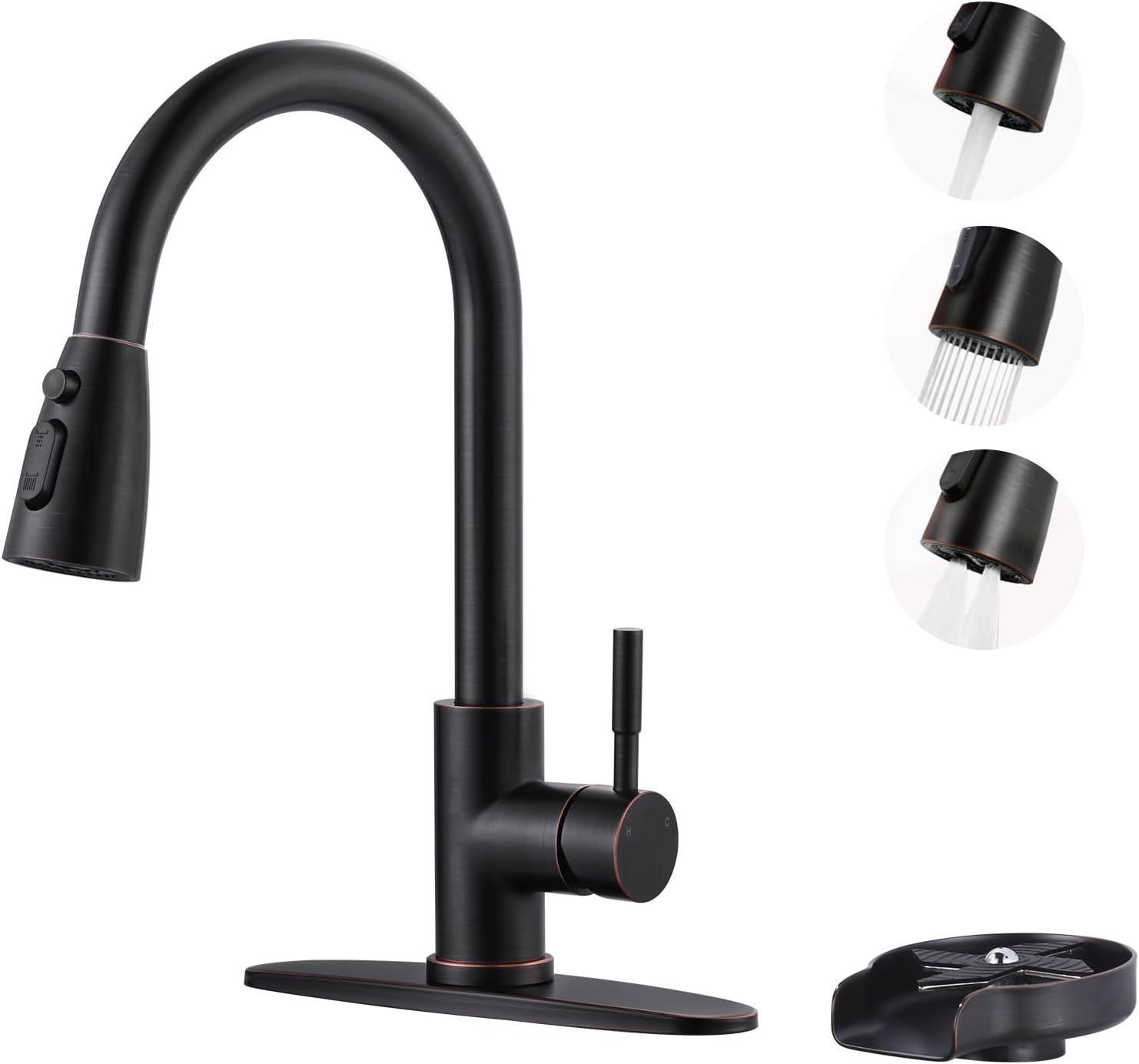 Oil Rubbed Bronze Pull Down Kitchen Faucet with Glass Rinser