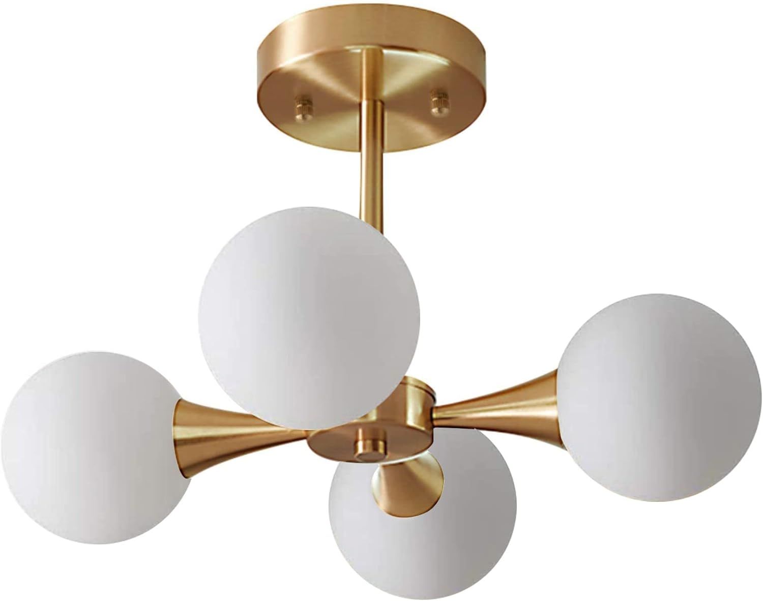 Brass and Frosted Glass 4-Light Sputnik Chandelier