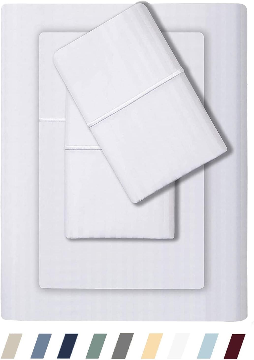 White Queen Cotton Sateen Weave Stripe Bed Sheet Set