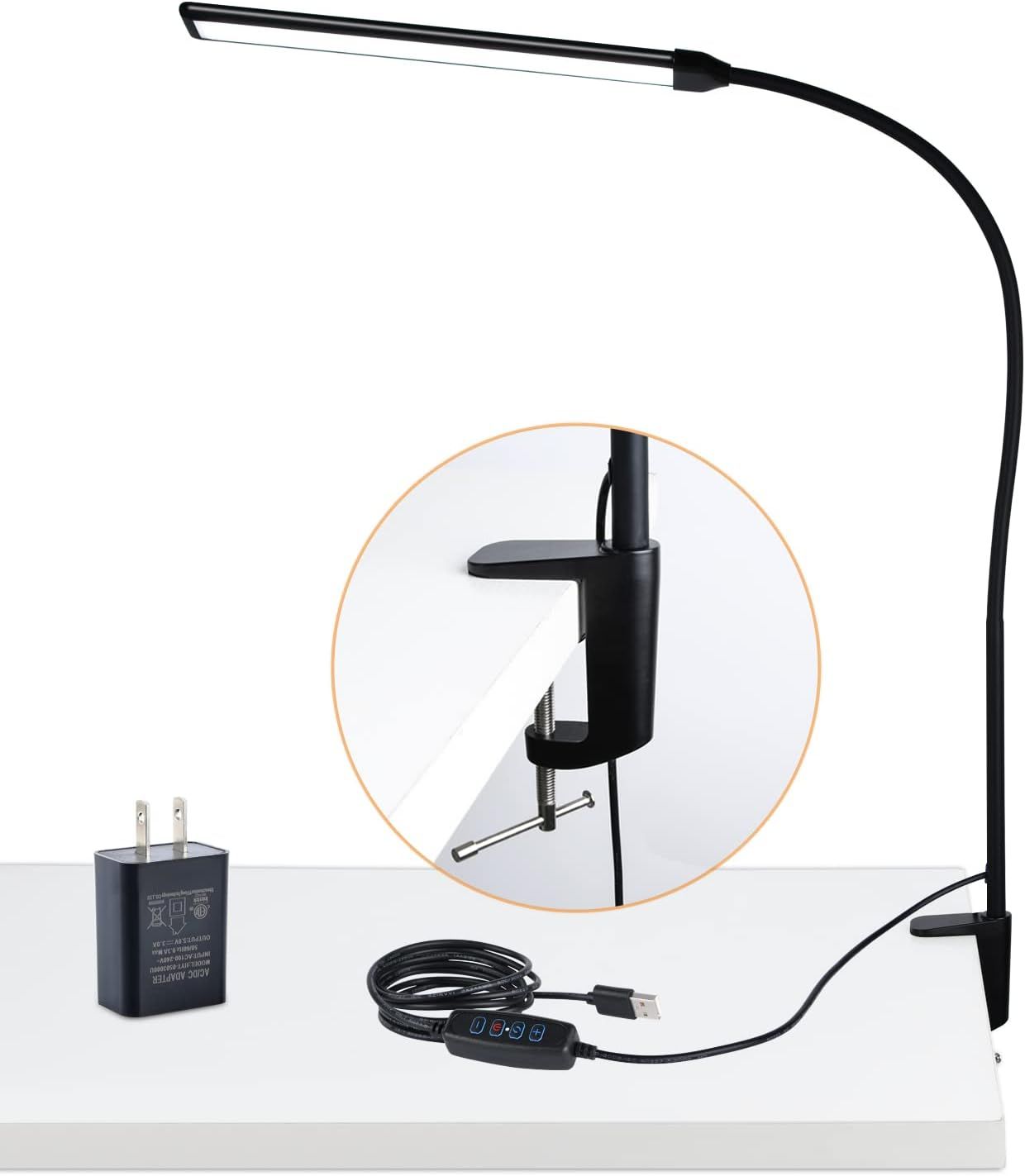 Black Adjustable LED Clip-on Desk Lamp with USB Cord