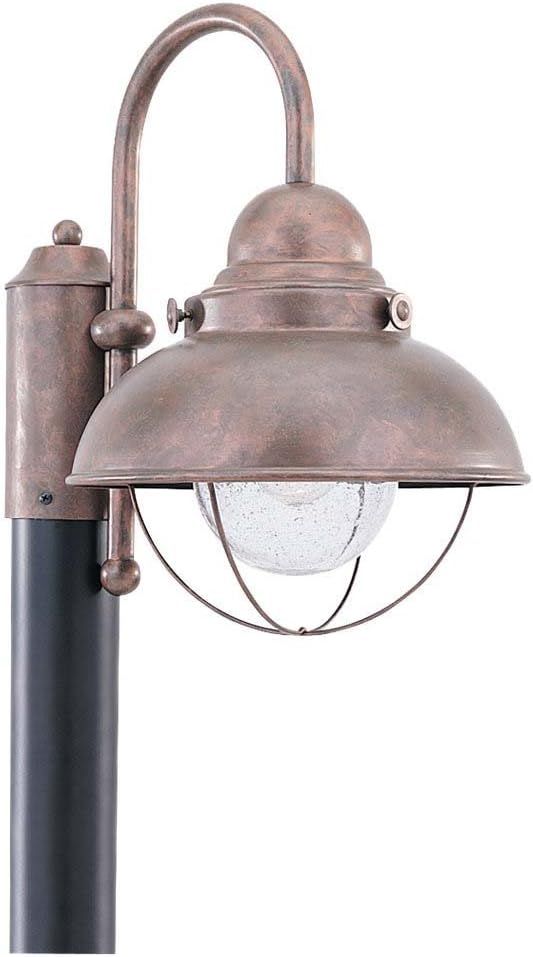 Weathered Copper Outdoor Post Lantern with Clear Seeded Glass Shade