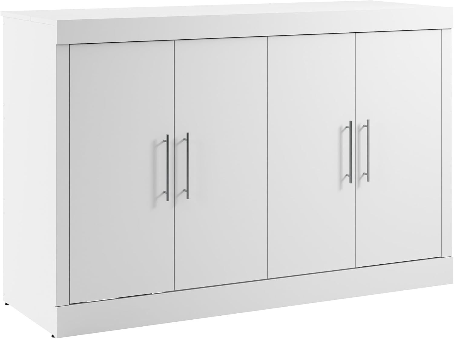 White Full Size Murphy Cabinet Bed with Wood Frame and Drawer
