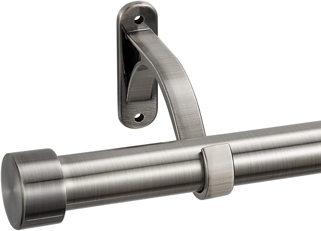 Matte Brushed Grey Adjustable Curtain Rod with Aluminum Brackets