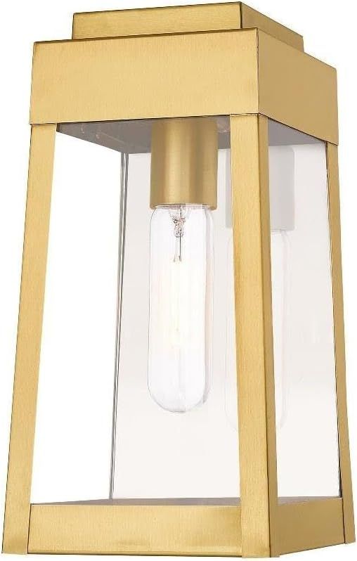 Satin Brass and Clear Glass Modern Industrial Outdoor Lantern