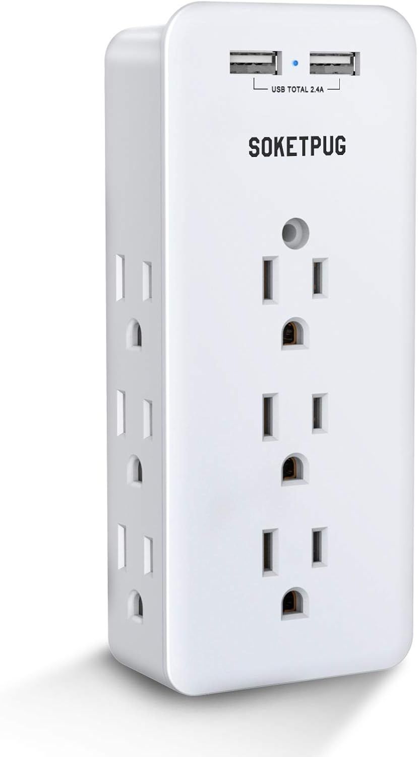 White 9-Outlet Surge Protector with USB Ports