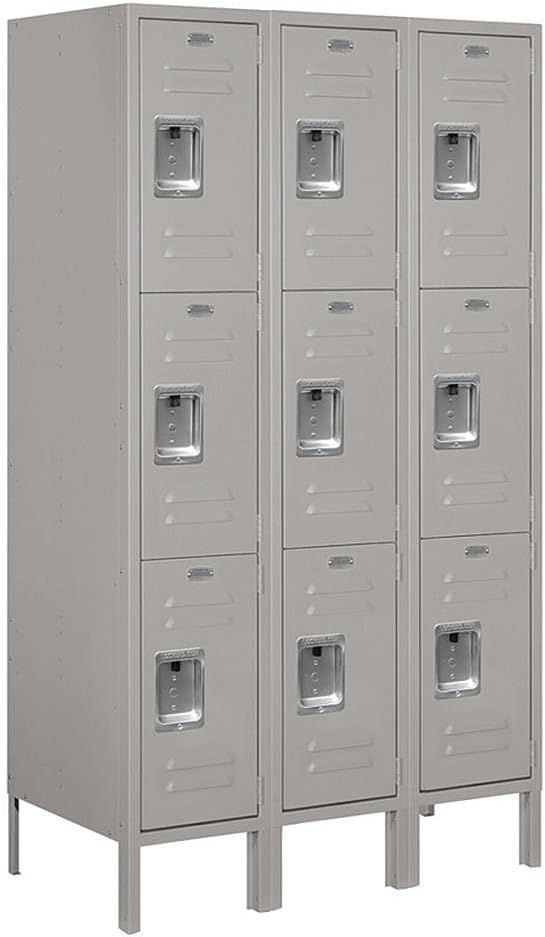 Gray Triple Tier 36-Inch Wide Metal Locker with Recessed Handles