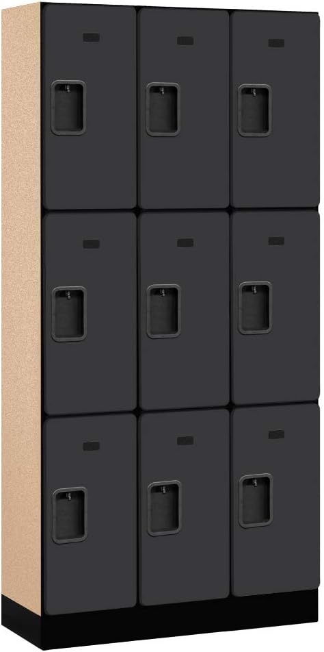 Black Triple Tier Lockable Wood Locker with Ventilation