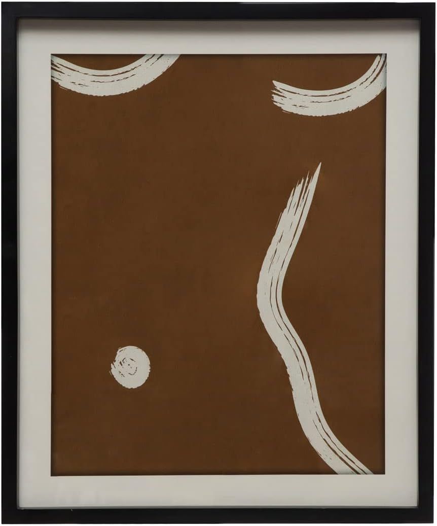 Brown and White Abstract Print with Black Frame