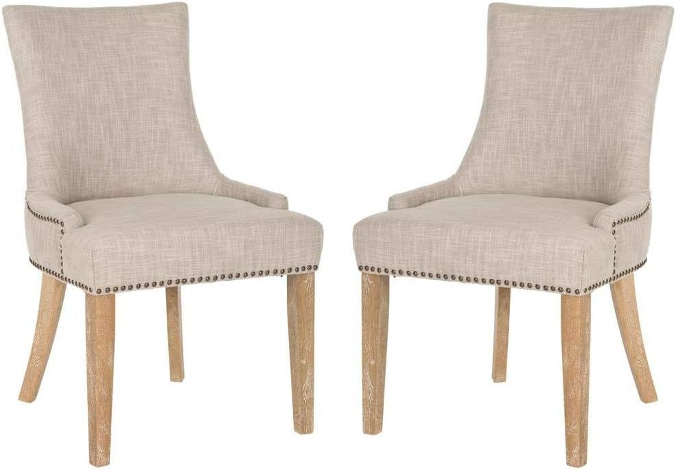 Gray Linen Upholstered Parsons Dining Chairs with Wood Legs, Set of 2