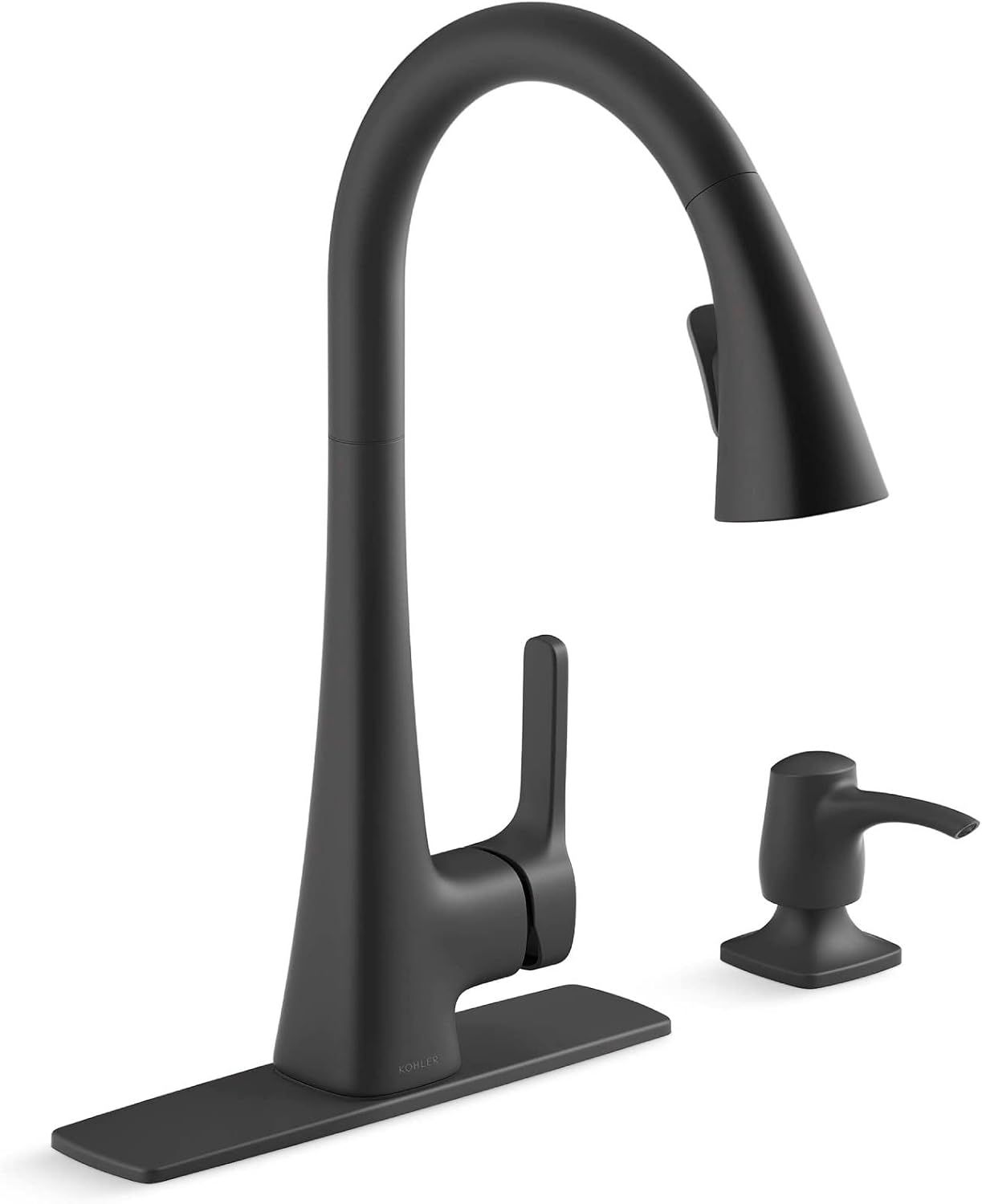 Matte Black Pull-Down Kitchen Faucet with Soap Dispenser