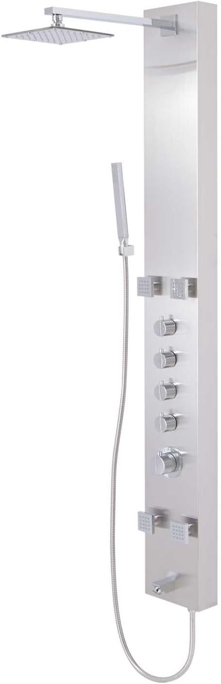 Shelton Stainless Steel Thermostatic Shower Panel with Hand Shower and Body Sprays